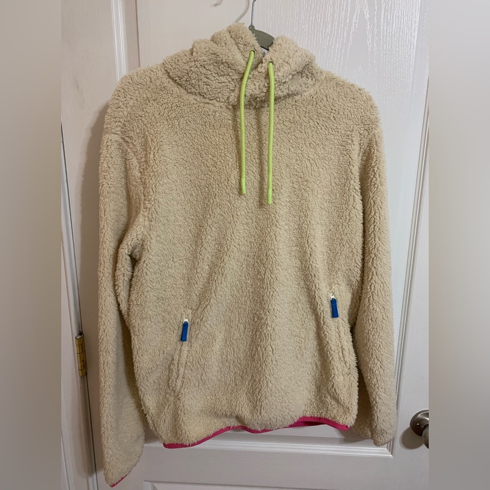 Cozy Cream Sherpa Pullover with Neon Accents